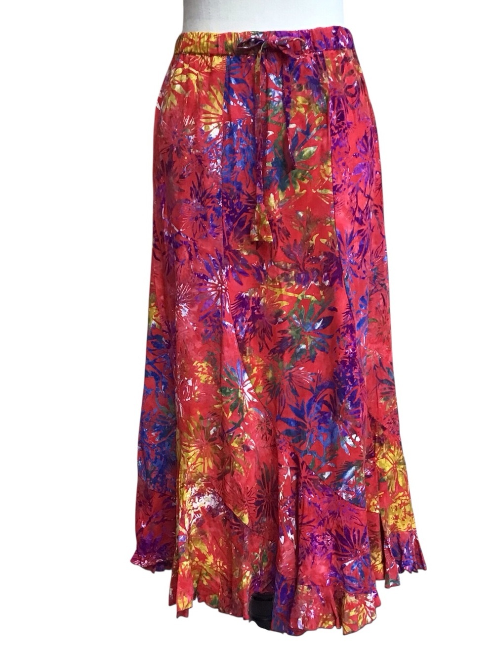Tropical Vibrations Handmade Tie Dye Tropical Ruffle Midi Skirt Size XS NEW